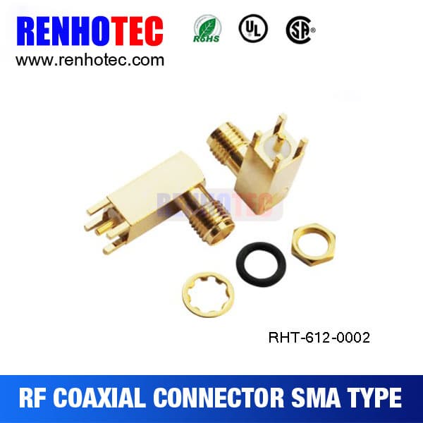 90 Degree Female PCB Crimp Cable RF Coaxial SMA Connector